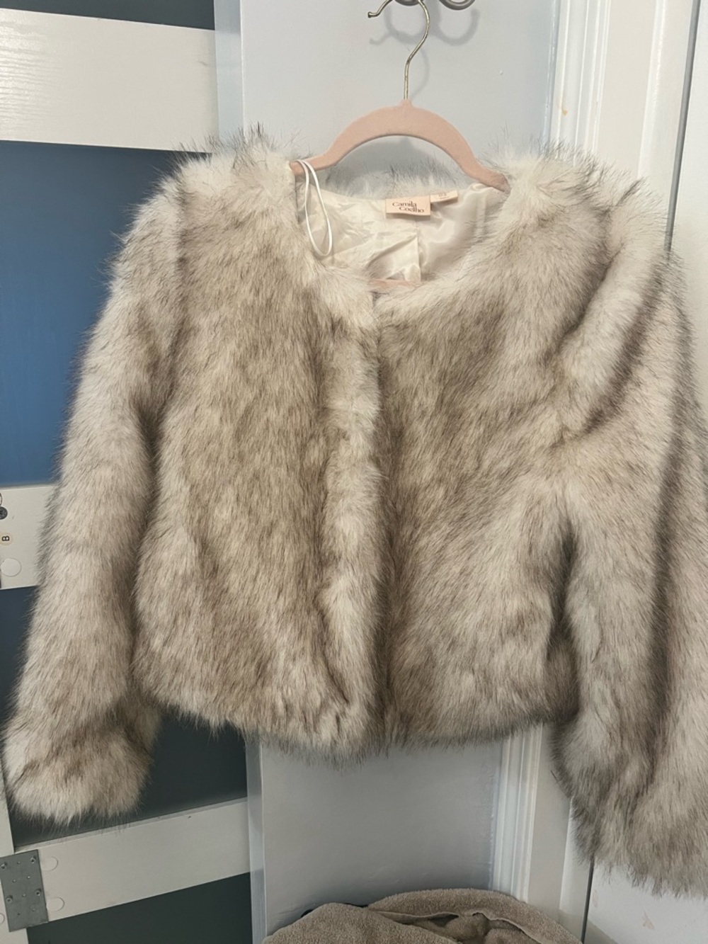 CamillaCropped Faux Fur Jacket in Light Taupe